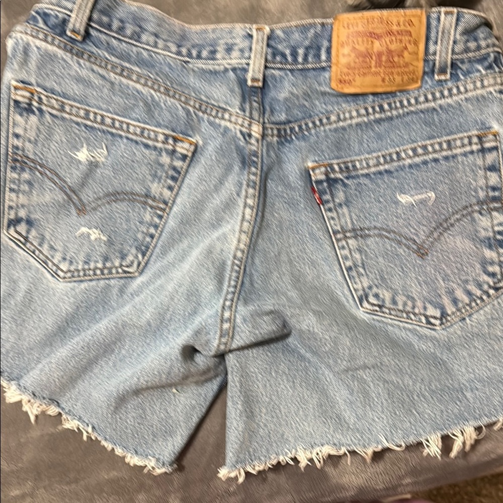 Levi's Blue Jean Cut Off Shorts High-Waisted Frayed Hem